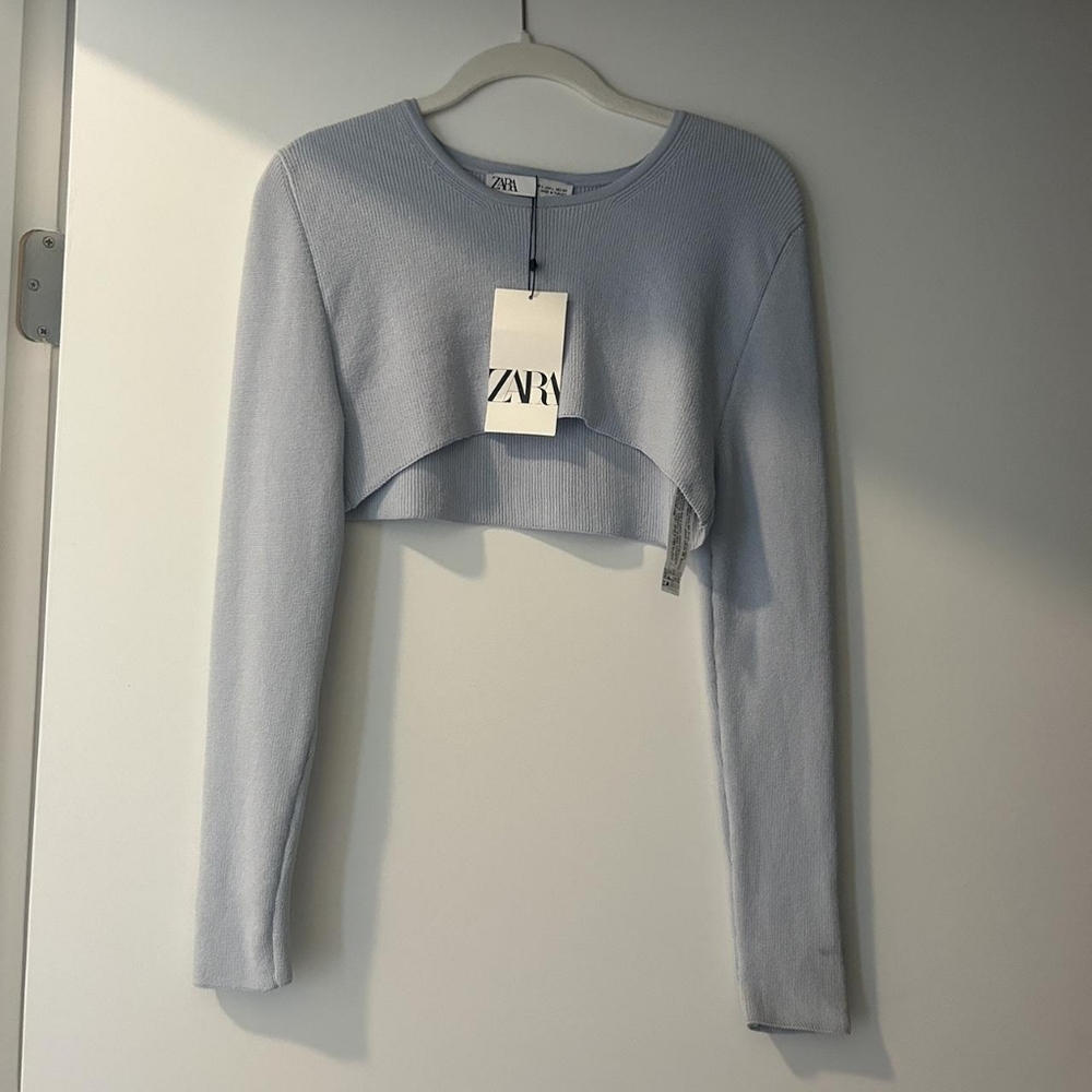 Zara Light Blue Cropped Knit Top